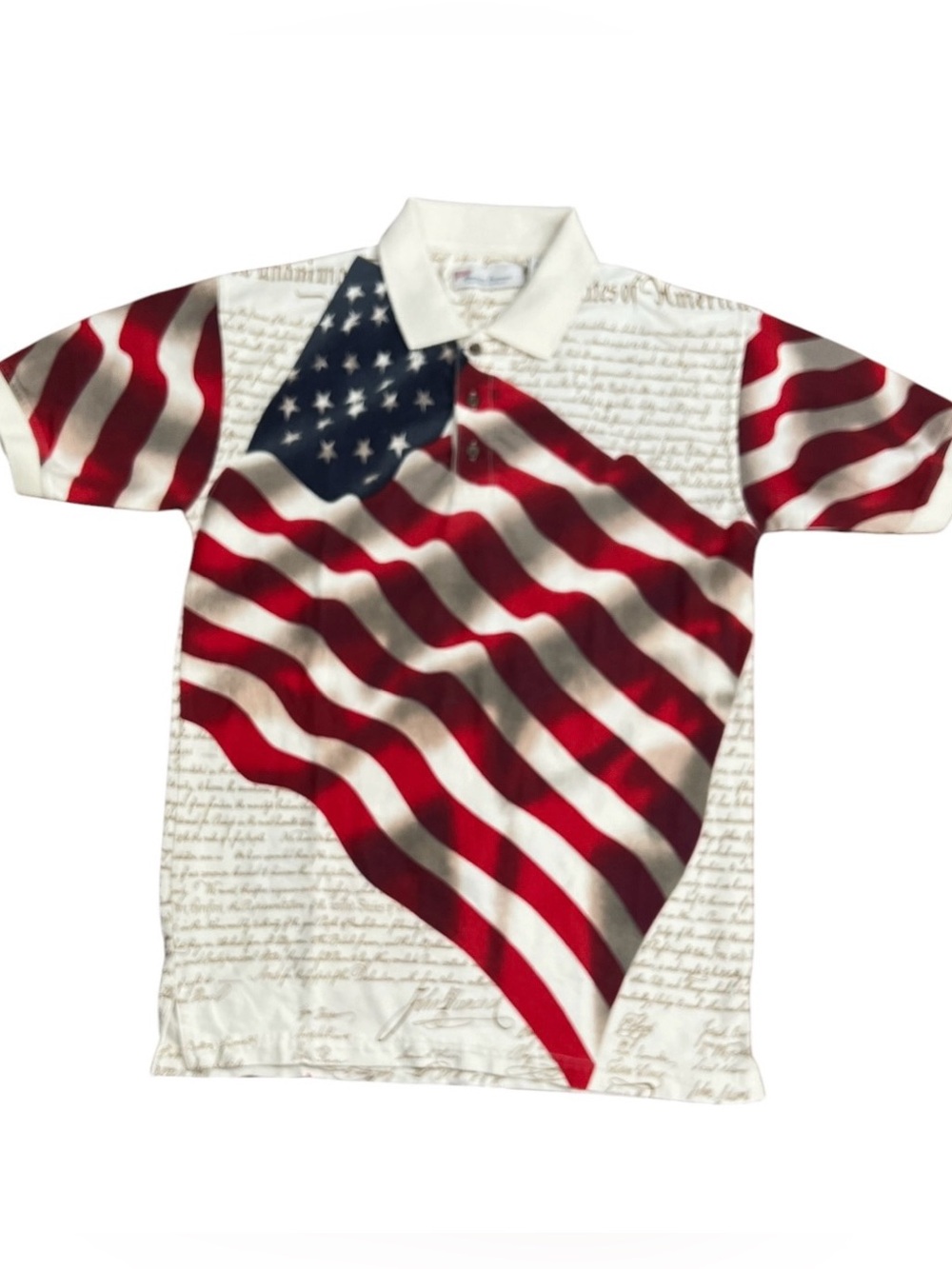 American Summer Company Patriotic Flag Polo Shirt Men’s S – 100% Cotton – USA